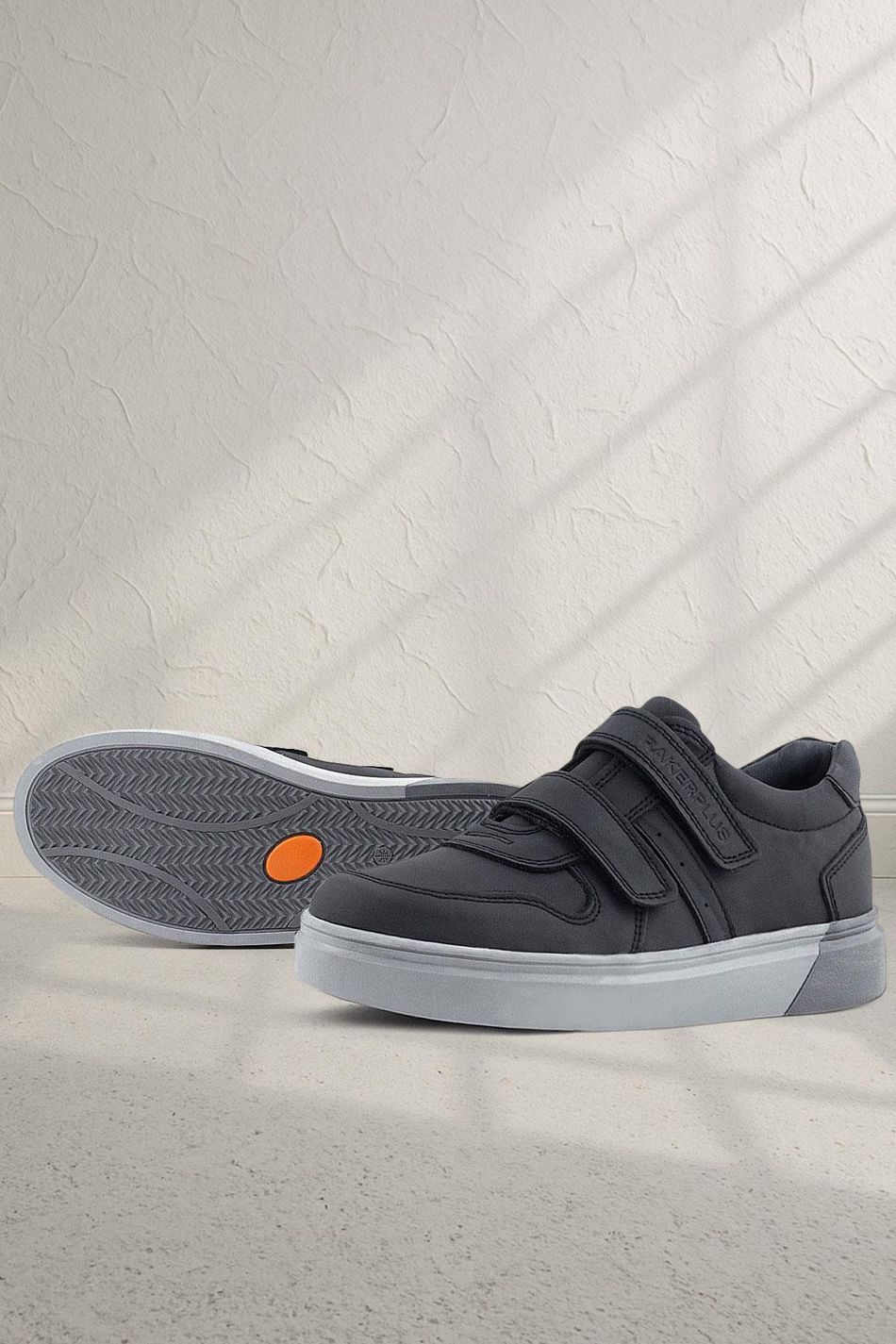 Rakerplus Hakiki Deri Siyah Cilt Gri Tabanlı Cırtlı Erkek Çocuk Sneaker