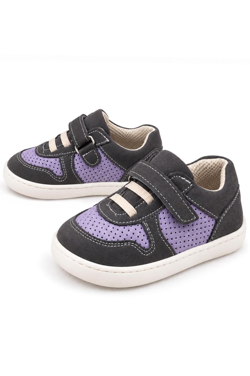 Rakerplus Bob Hakiki Deri Gri Mor Barefoot Cırtlı Lastikli Bebek Sneaker Ayakkabı