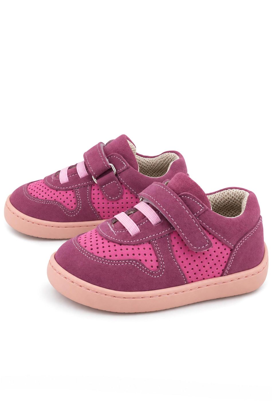 Rakerplus Bob Hakiki Deri Barefoot Cırtlı Lastikli Pembe Kız Bebek Sneakers Ayakkabı