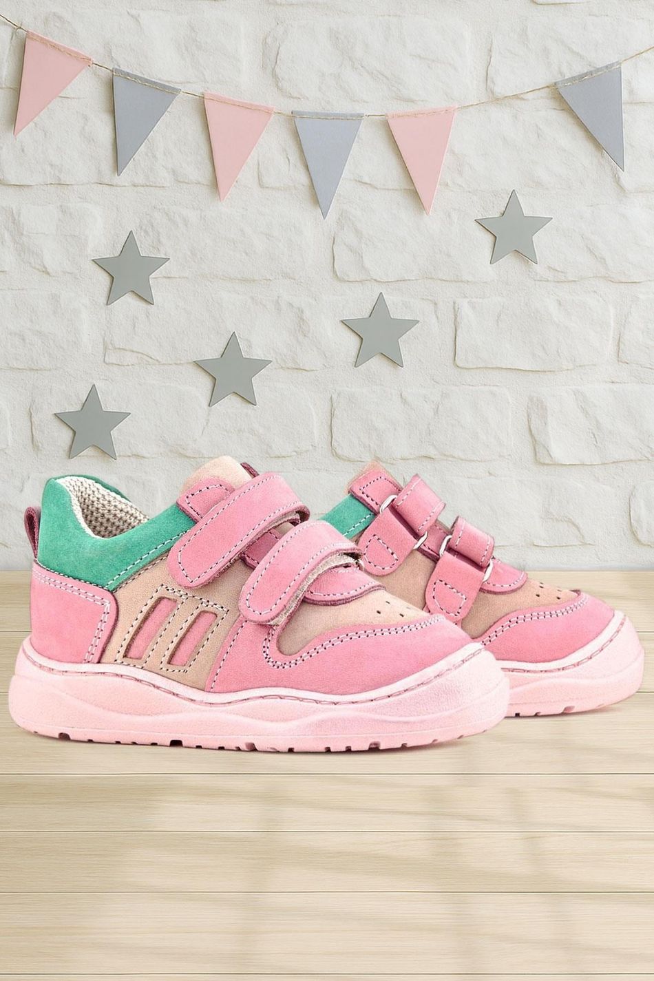Rakerplus Schaggy Hakiki Deri Pembe Yeşil Bebek Spor Ayakkabı