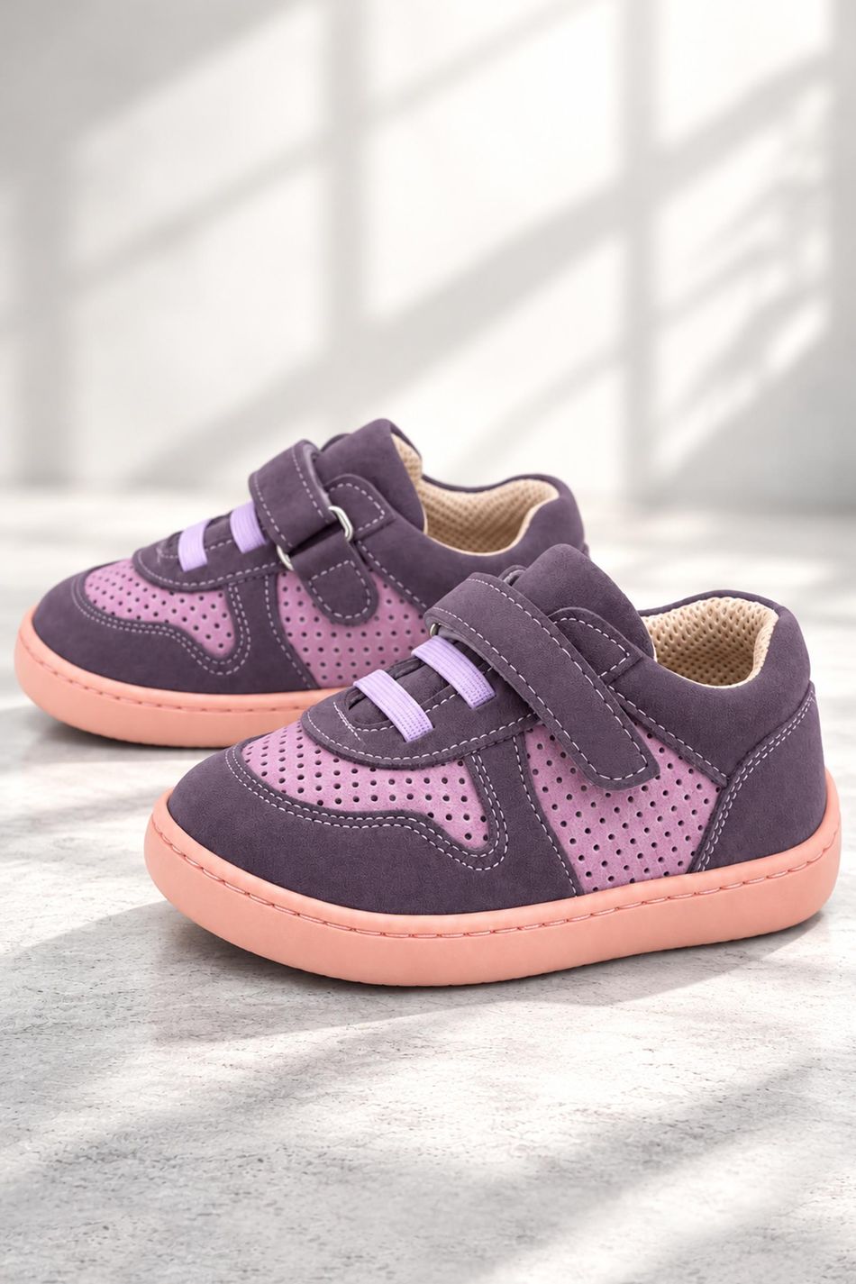 Rakerplus Bob Hakiki Deri Lila Pembe Barefoot Cırtlı Lastikli Bebek Sneaker Ayakkabı