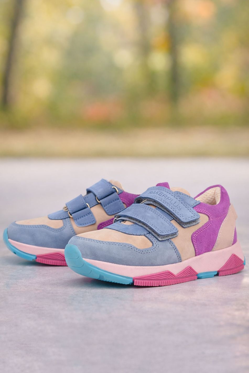 Rakerplus Hakiki Deri Pudra Mavi Fuşya Çocuk Sneakers Spor Ayakkabı