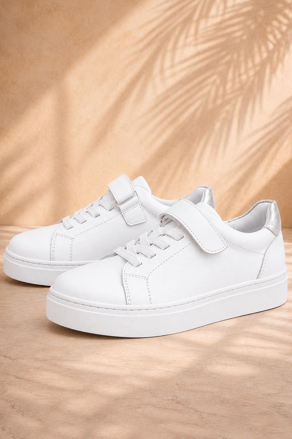 Rakerplus Hakiki Deri Beyaz Cırtlı Bağcıklı Kız Çocuk Sneakers