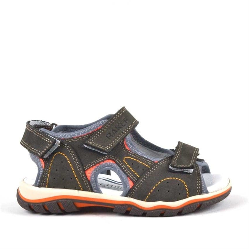 Erkek Çocuk Terlik & Sandalet Raker® Hakiki Deri Gri Cırtlı Erkek Çocuk Sandalet 10352-GR-M