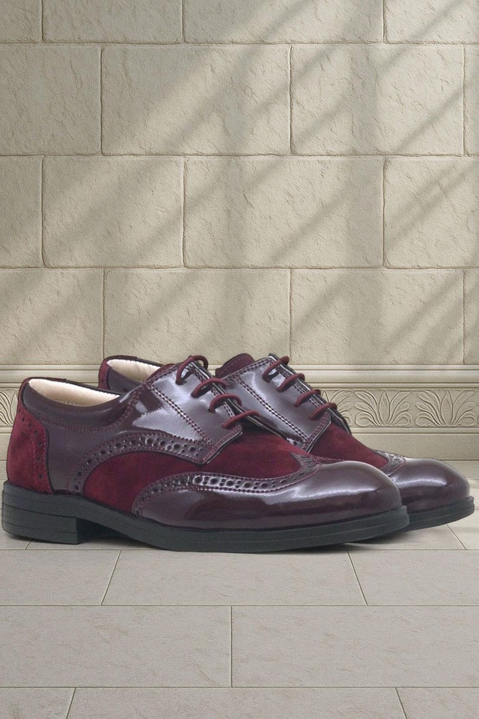 Rakerplus Titan Bordo Rugan Nubuk Bağcıklı Klasik Erkek Çocuk Ayakkabı 3065-BORRN-B.36