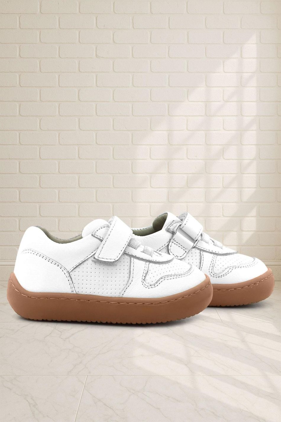 Rakerplus Bob Hakiki Deri Beyaz Barefoot Cırtlı Lastikli Bebek Sneaker Ayakkabı