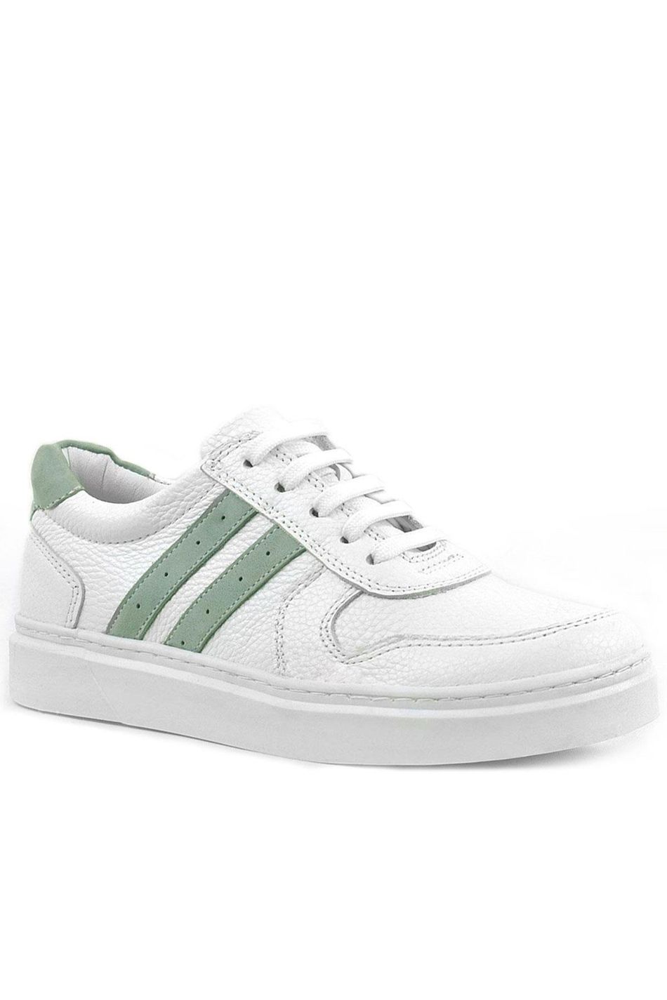 Rakerplus Hakiki Deri Beyaz Yeşil Bağcıklı Fermuarlı Çocuk Sneaker