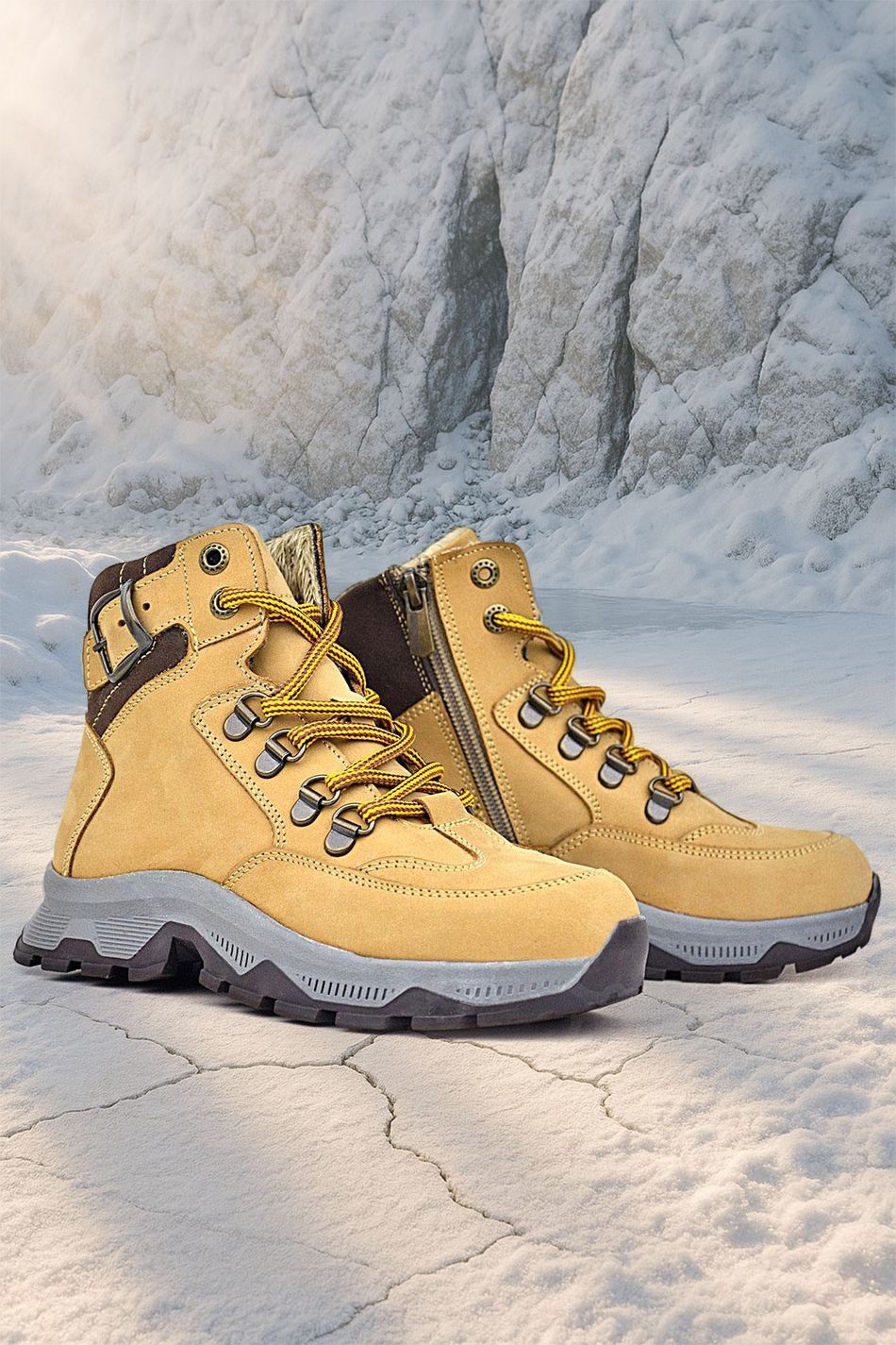 Rakerplus Hakiki Deri Taba Bağcıklı Fermuarlı Trekking Çocuk Bot