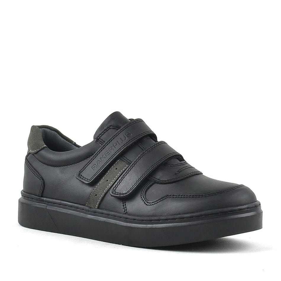 Rakerplus Hakiki Deri Siyah Cırtlı Erkek Çocuk Sneaker Ayakkabı