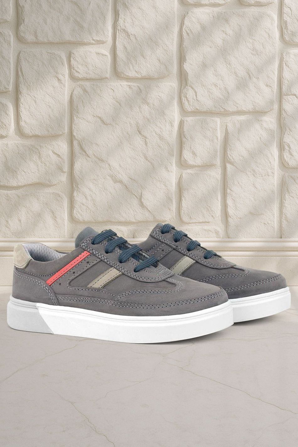 Rakerplus Gri Hakiki Deri Bağcıklı Erkek Çocuk Sneaker Ayakkabı