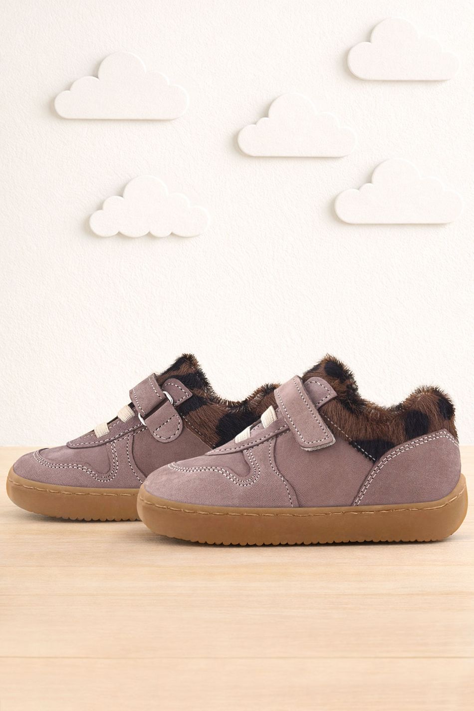 Rakerplus Bob Hakiki Deri Açık Kahve Desenli Barefoot Cırtlı Lastikli Bebek Sneaker Ayakkabı