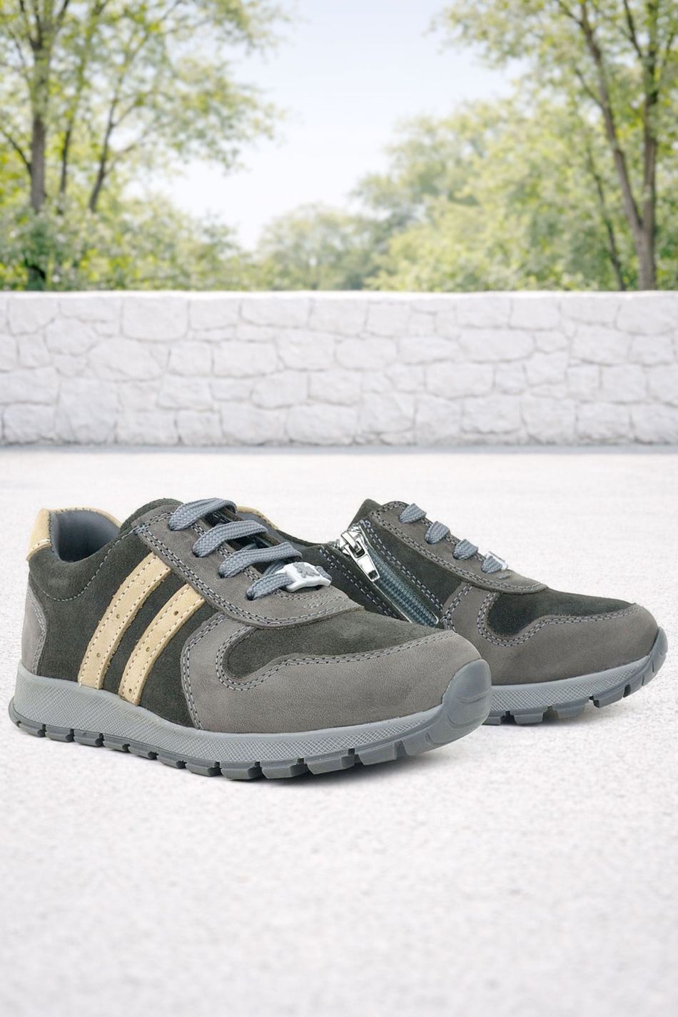 Rakerplus Deri Gri Kum Rengi Fermuarlı Sneaker Spor Ayakkabı