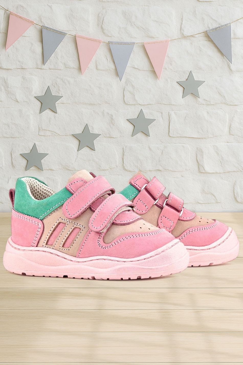Rakerplus Schaggy Hakiki Deri Pembe Yeşil Bebek Spor Ayakkabı