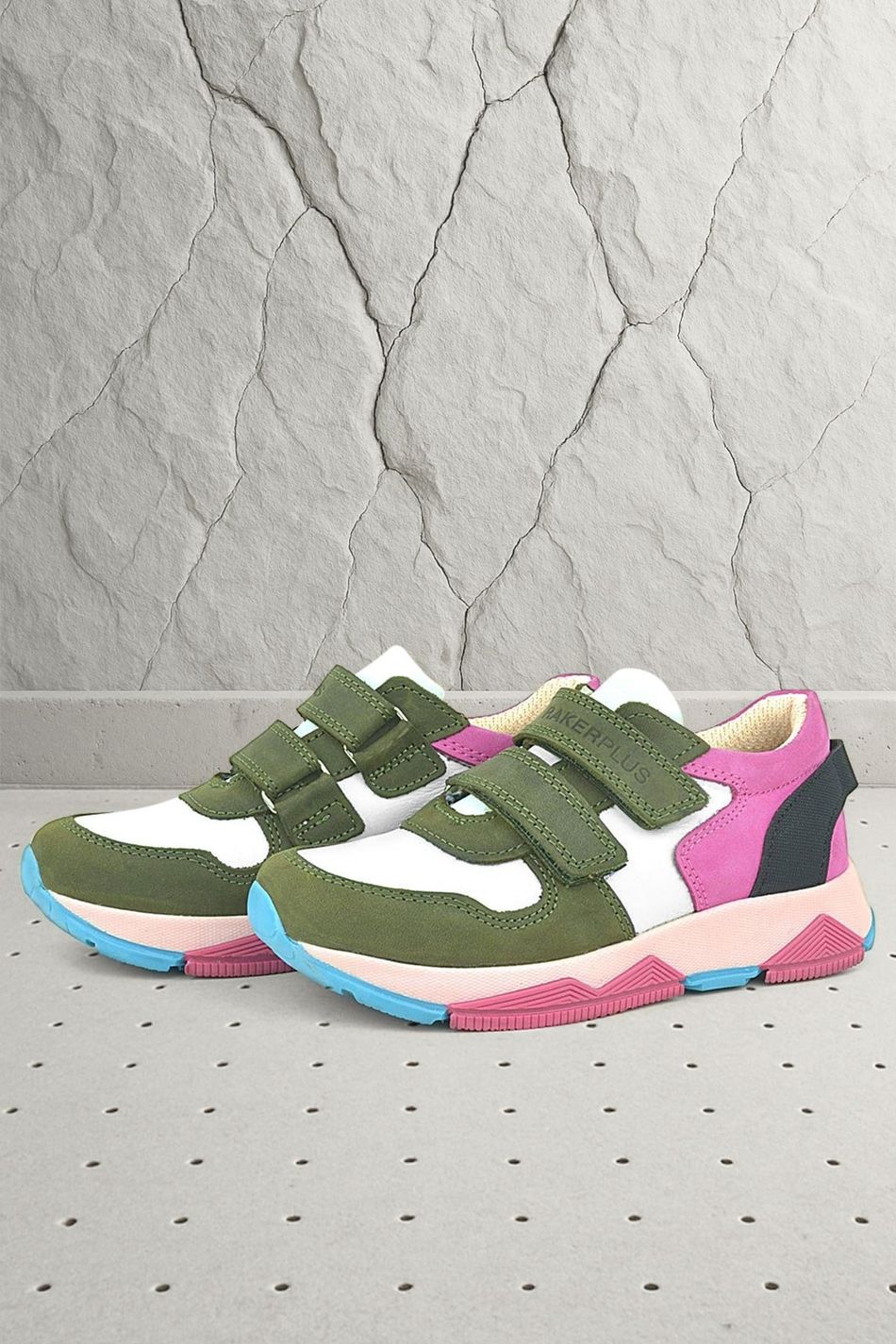 Rakerplus Hakiki Deri Yeşil Pembe Çocuk Sneakers Spor Ayakkabı