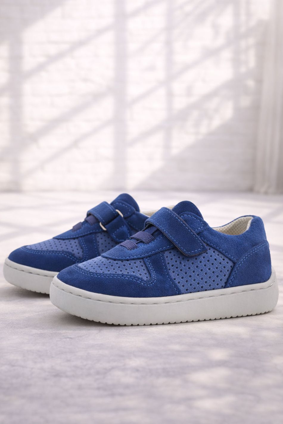 Rakerplus Bob Hakiki Deri Mavi Barefoot Cırtlı Lastikli Bebek Sneaker Ayakkabı