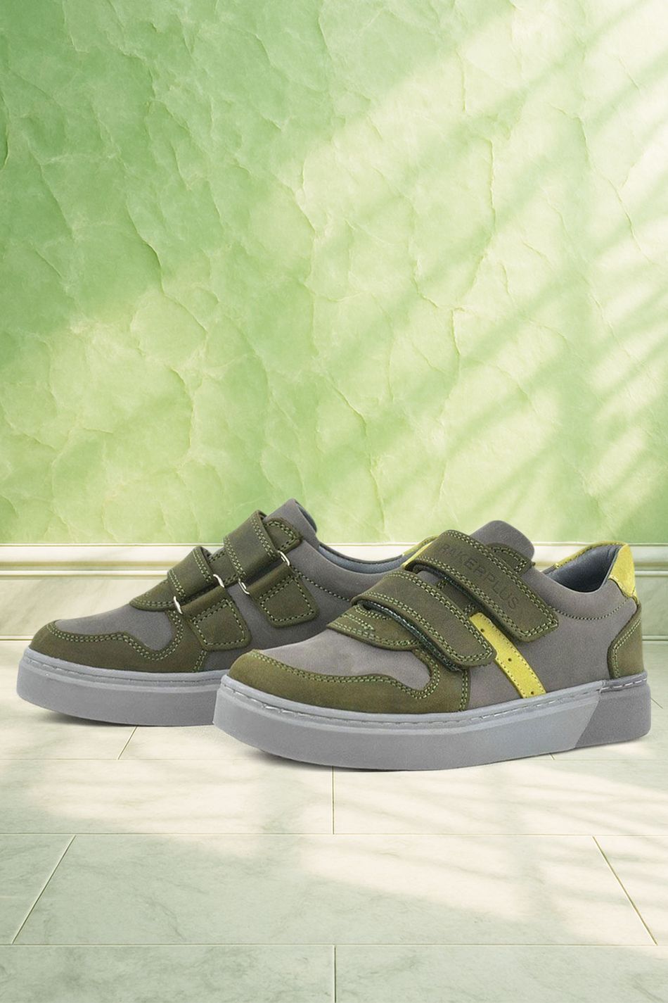 Rakerplus Hakiki Deri Haki Gri Cırtlı Erkek Çocuk Sneaker
