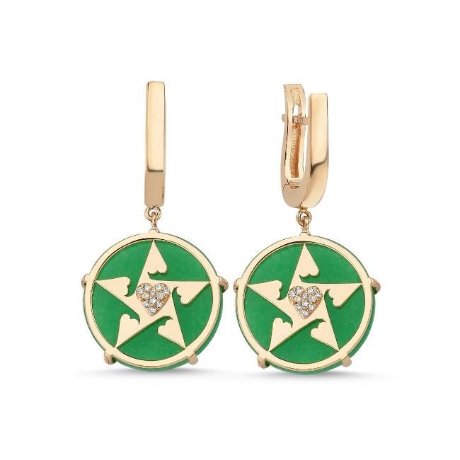 ECCE Happy Star Kalpli Pırlantalı Doğal Taşlı Altın Küpe
