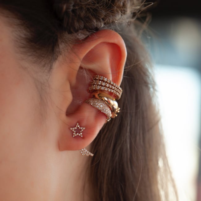 ECCE Karışık Pırlantalı Kıkırdak Küpe - Earcuff
