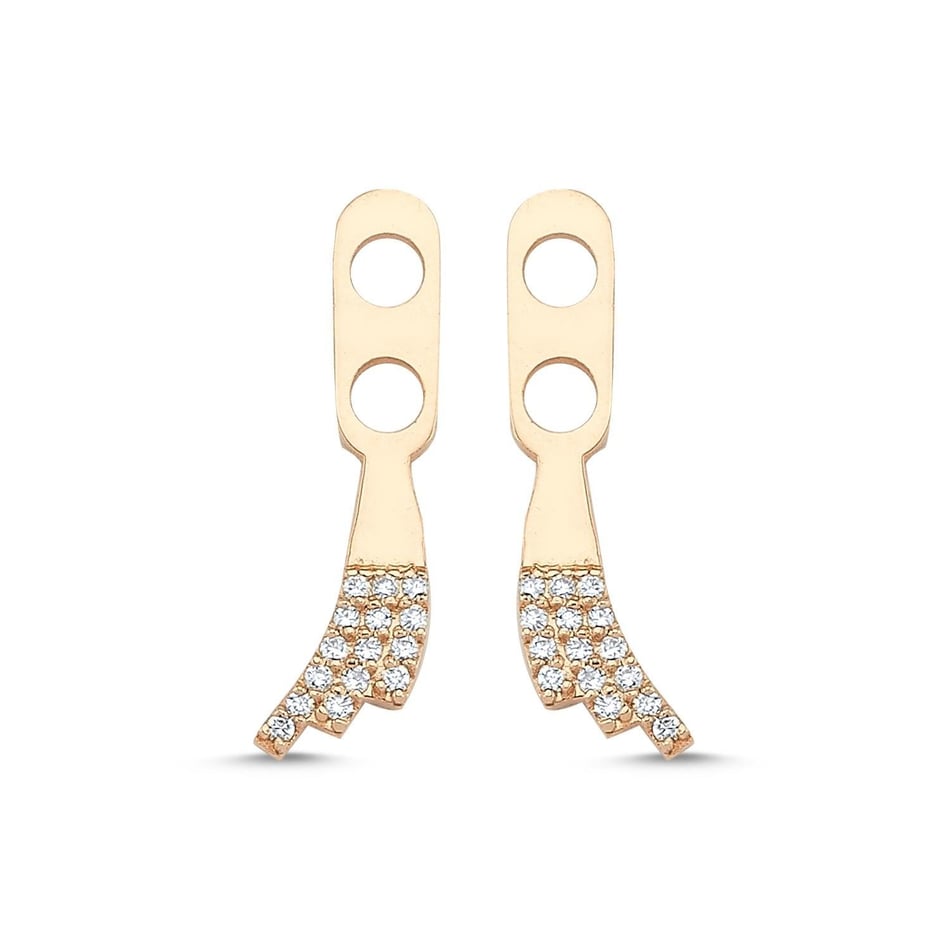 ECCE Pembe Altın Pırlantalı Arkadan Geçmeli Kutup Yıldızı Küpe Arkalığı