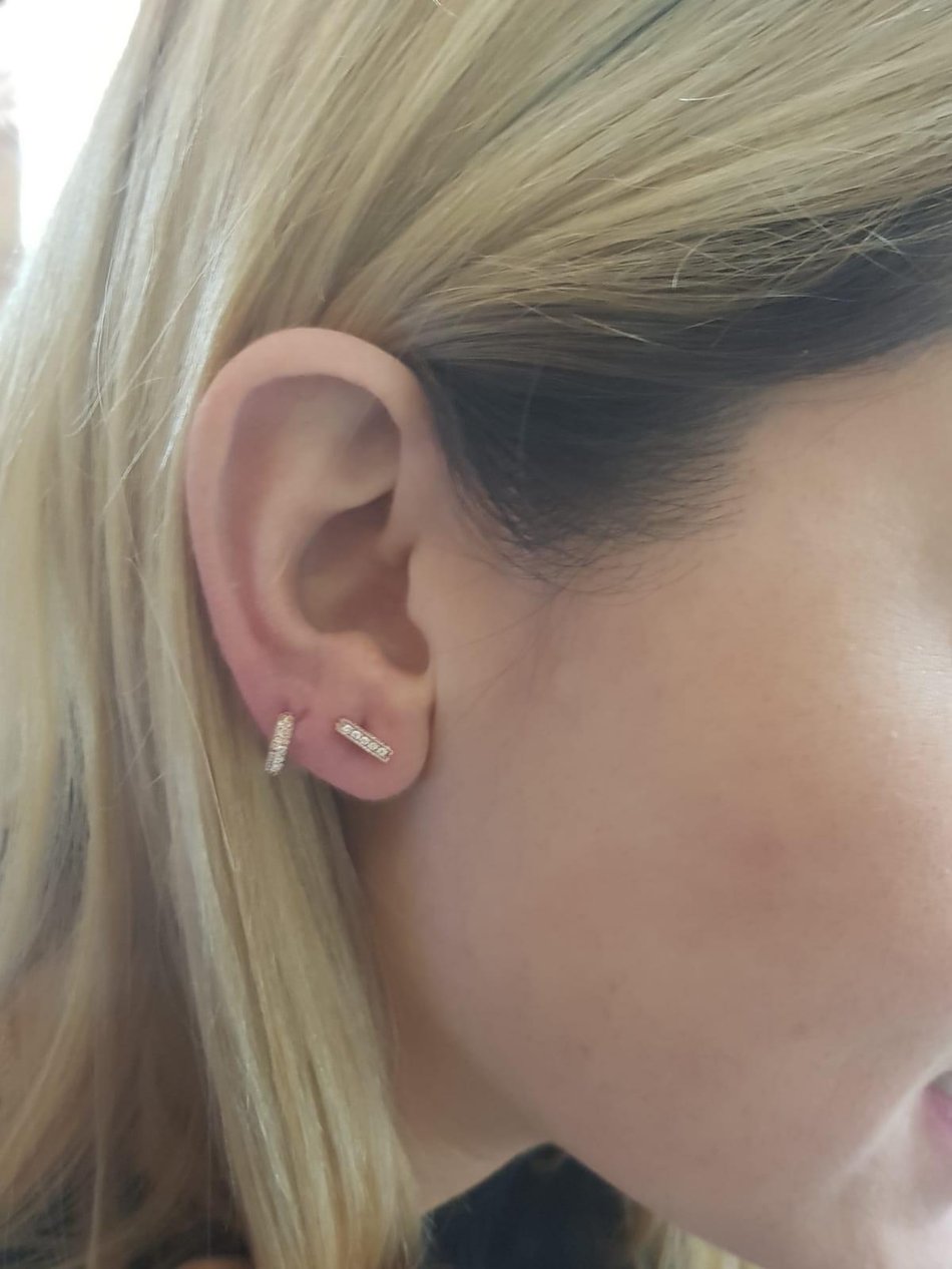 ECCE Pembe Altın Pırlantalı Minik Halka Küpe