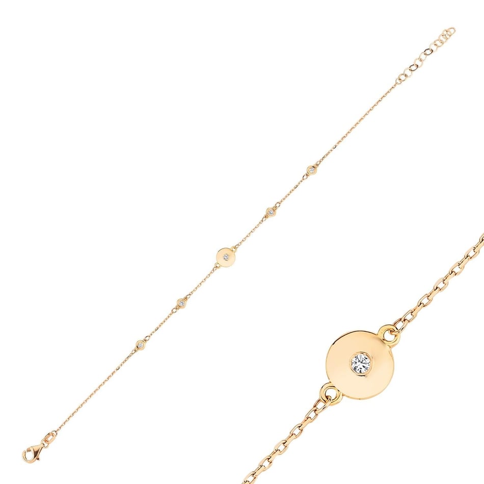 ECCE Yuvarlak Arkası Nazar Boncuklu Pırlantalı Bileklik