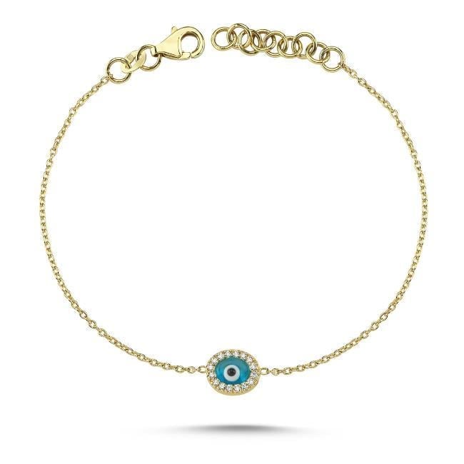 Nazar Boncuklu Çift Taraflı Pırlantalı Bileklik - Mini