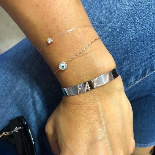 Nazar Boncuklu Çift Taraflı Pırlantalı Bileklik - Mini