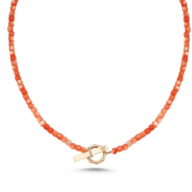 Renkli Sedef Boncuk ECCE logolu Pırlantalı Kolye