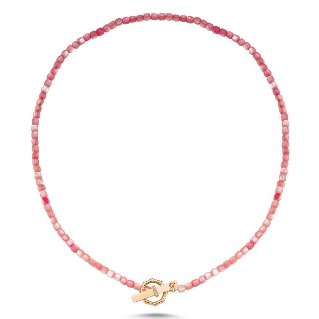 Renkli Sedef Boncuk ECCE logolu Pırlantalı Kolye