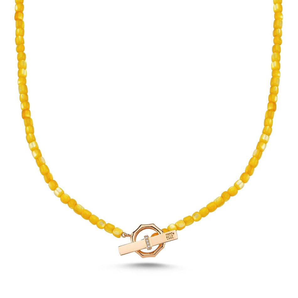 Renkli Sedef Boncuk logolu Pırlantalı Kolye