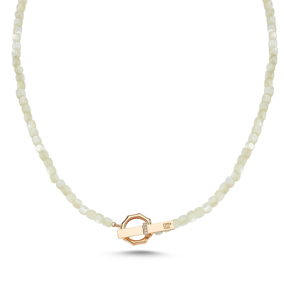 Renkli Sedef Boncuk logolu Pırlantalı Kolye