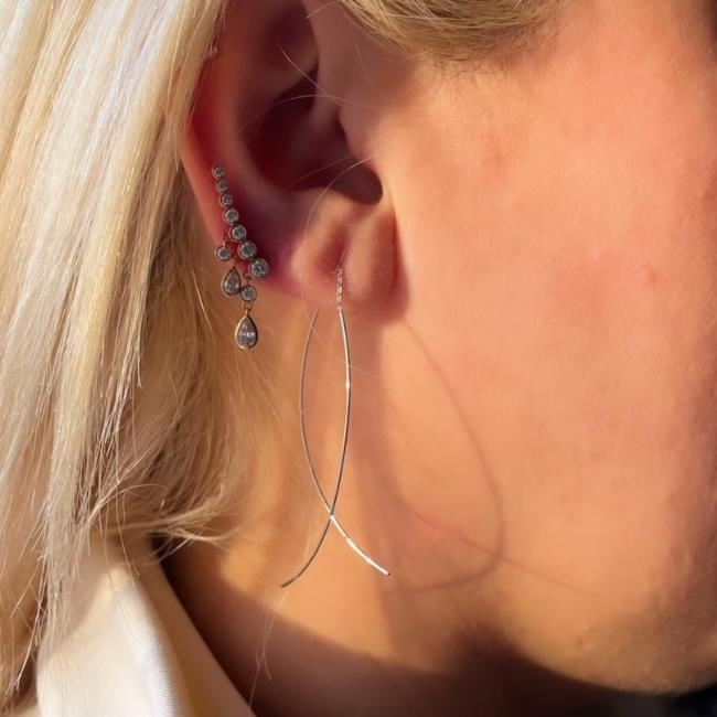 Beyaz Altın Zincir C Küpe