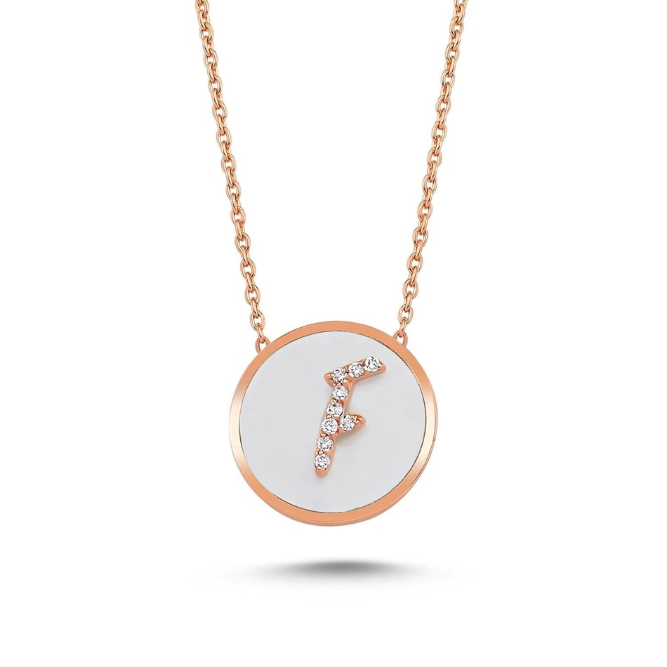 ECCE Harfli Mineli Pırlantalı Kolye