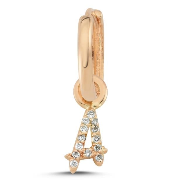 ECCE Pırlantalı Harf Charmlı Düz Altın Halka Küpe