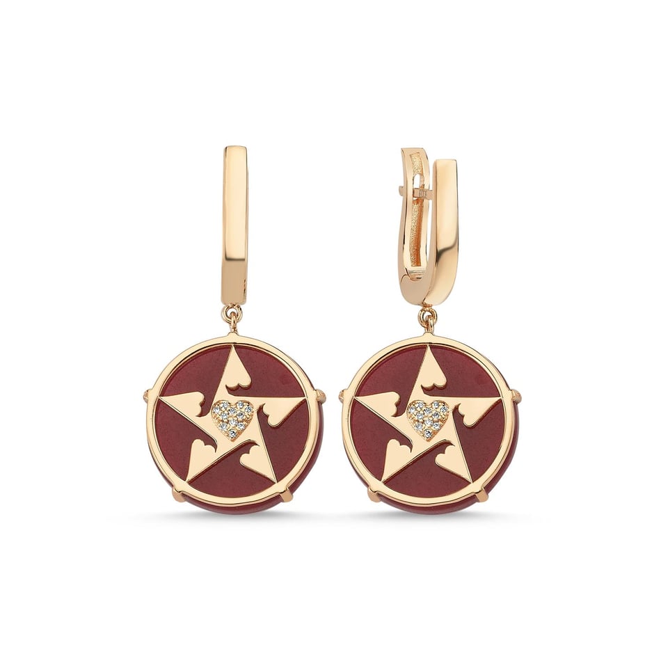 Happy Star Kalpli Pırlantalı Doğal Taşlı Altın Küpe