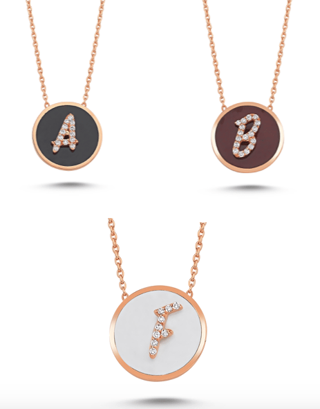 Mineli Pırlantalı Harf Kolye