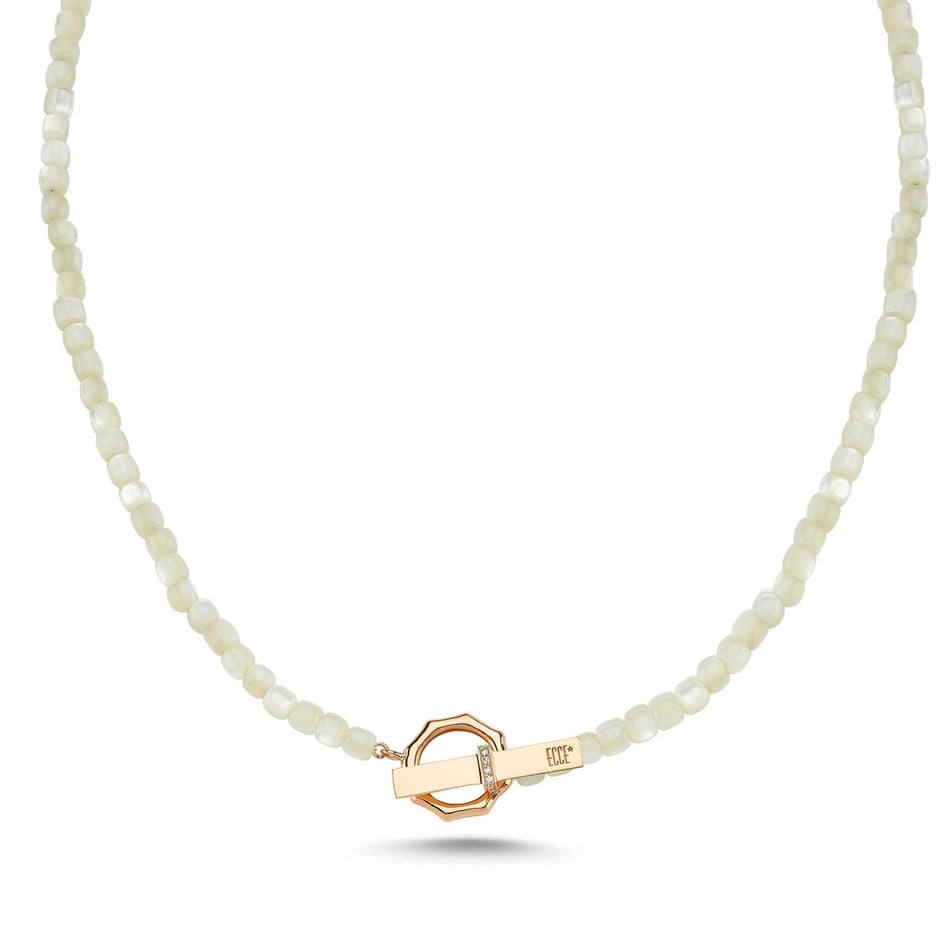 Renkli Sedef Boncuk logolu Pırlantalı Kolye