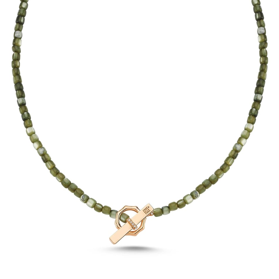 Renkli Sedef Boncuk logolu Pırlantalı Kolye