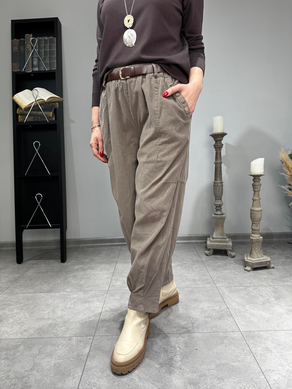 Kemerli İnce Fitilli İthal Kadife Pantolon 2898