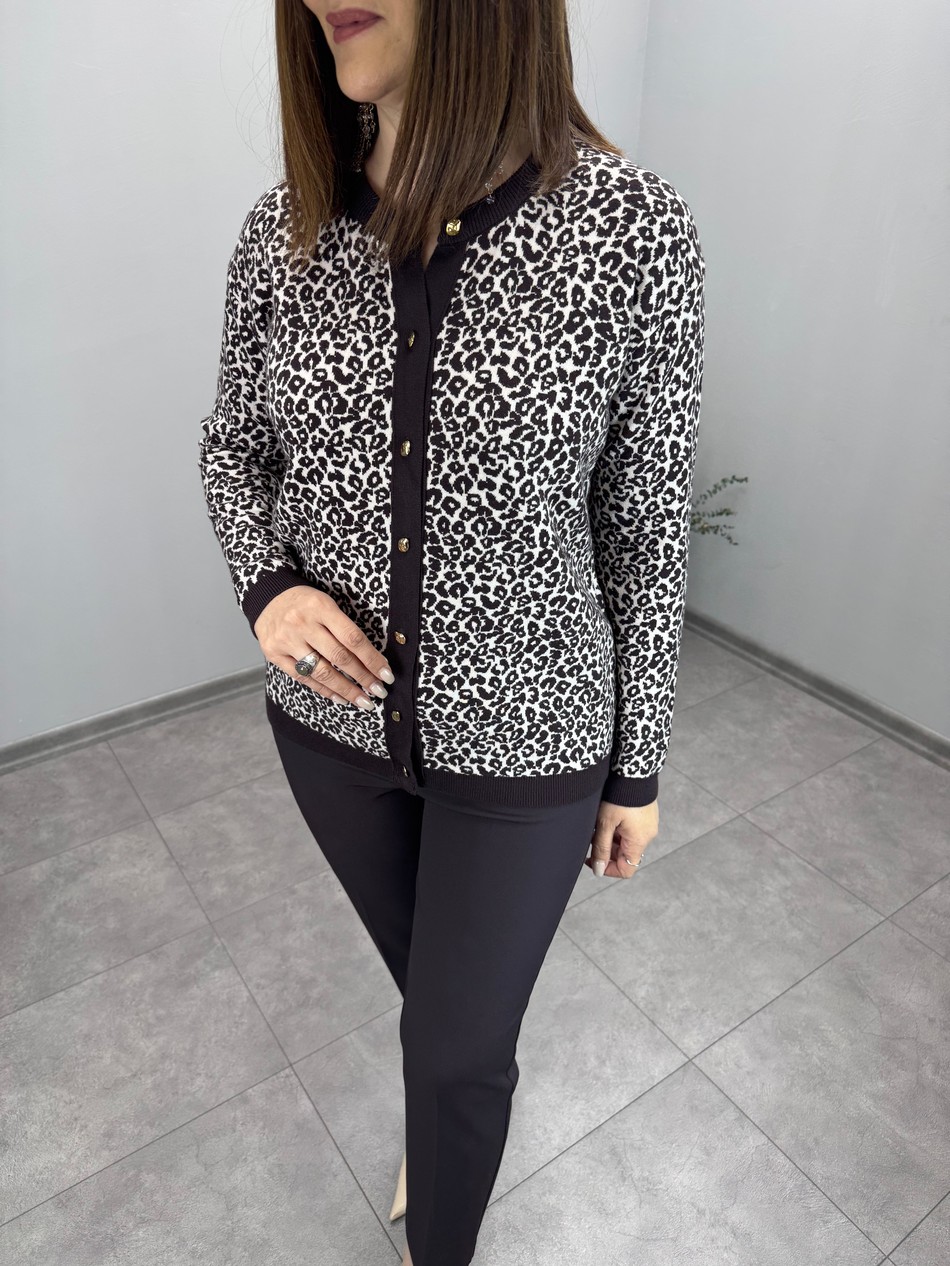 Leopar Desen Triko Hırka 3928