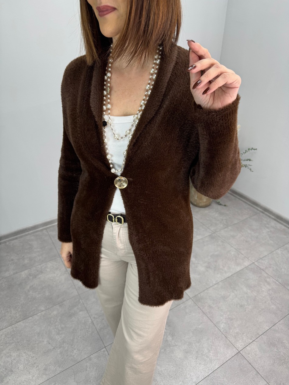 Tek Düğme Angora Hırka 4011