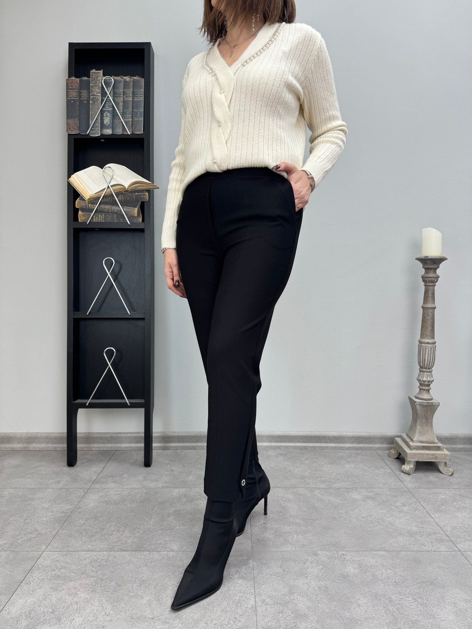Paçası Taş Aksesuarlı Çelik Örme Pantolon 4076
