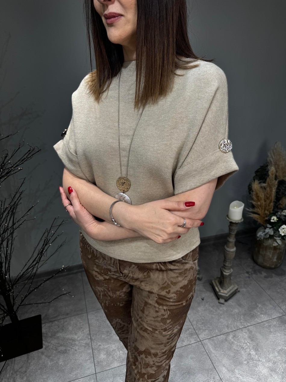 Kolda Düğme Detaylı İthal Triko 2843