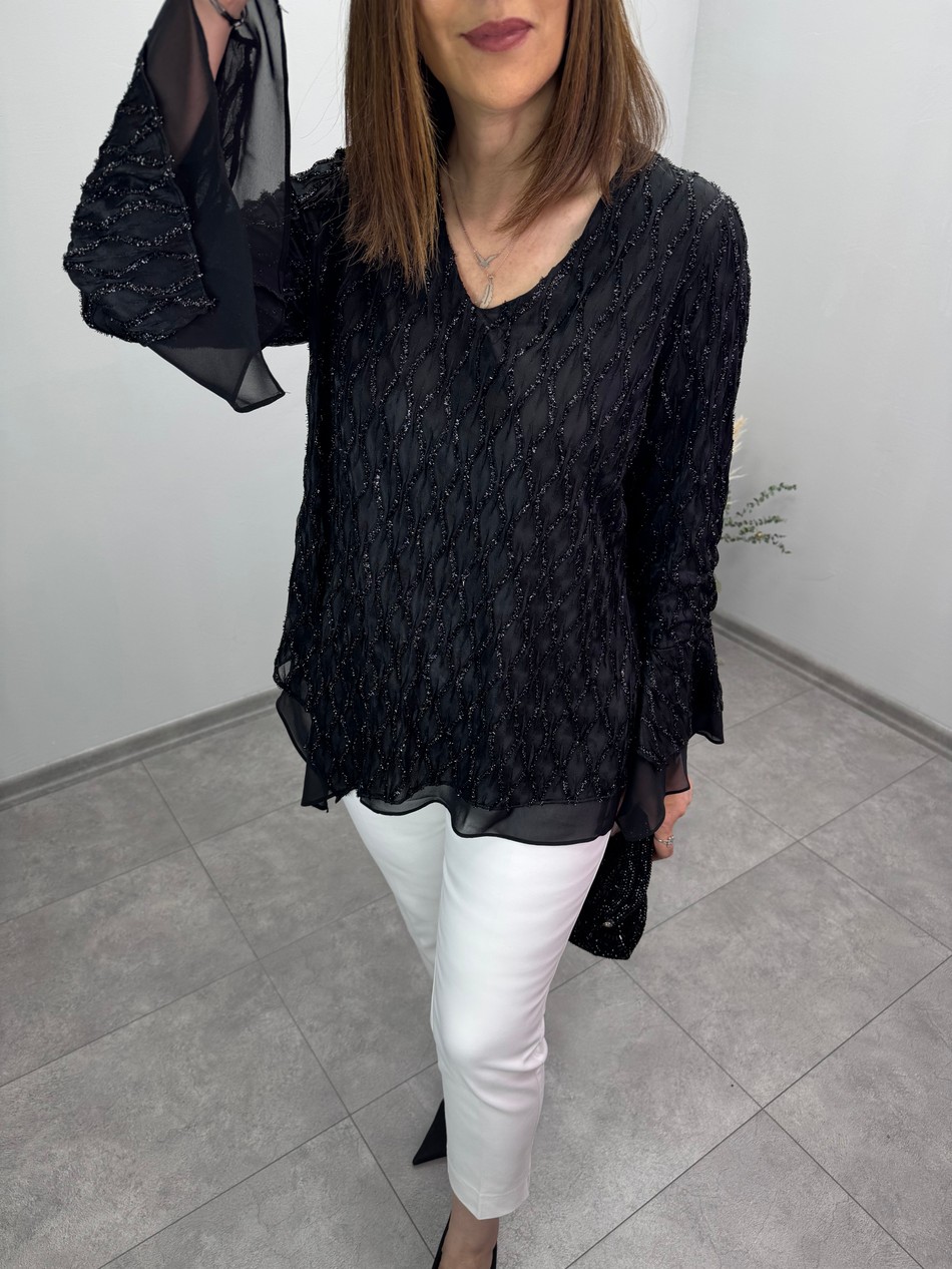 Simli Yakma Şifon Bluz 3866
