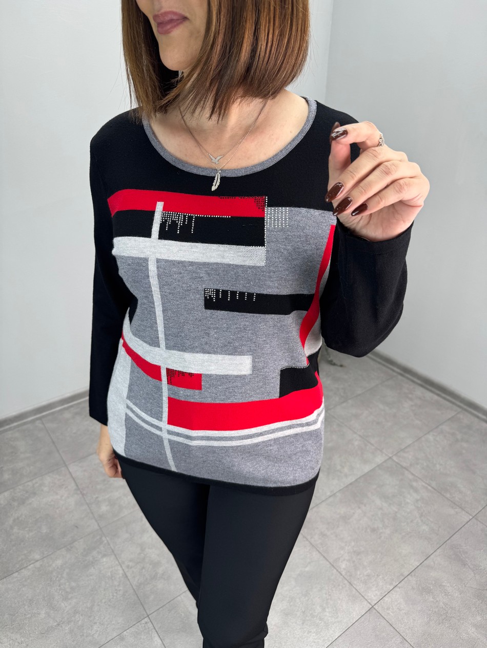 Önü Taşlı Desenli Örme Triko 4029