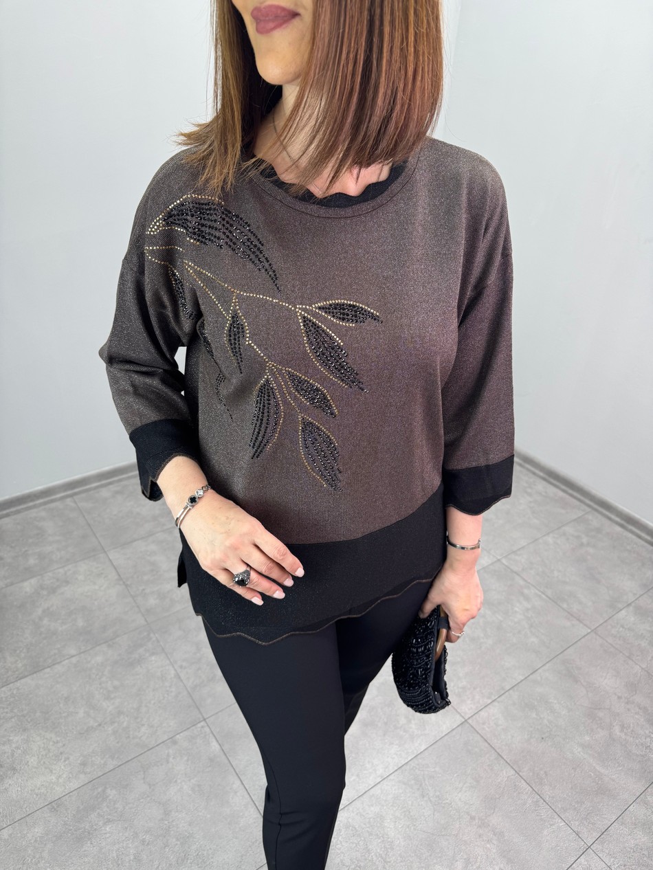 Taşlı Simli Triko Bluz 3865