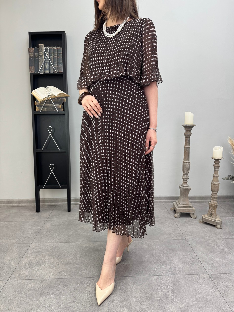 Desenli Şifon Pliseli Elbise 3508