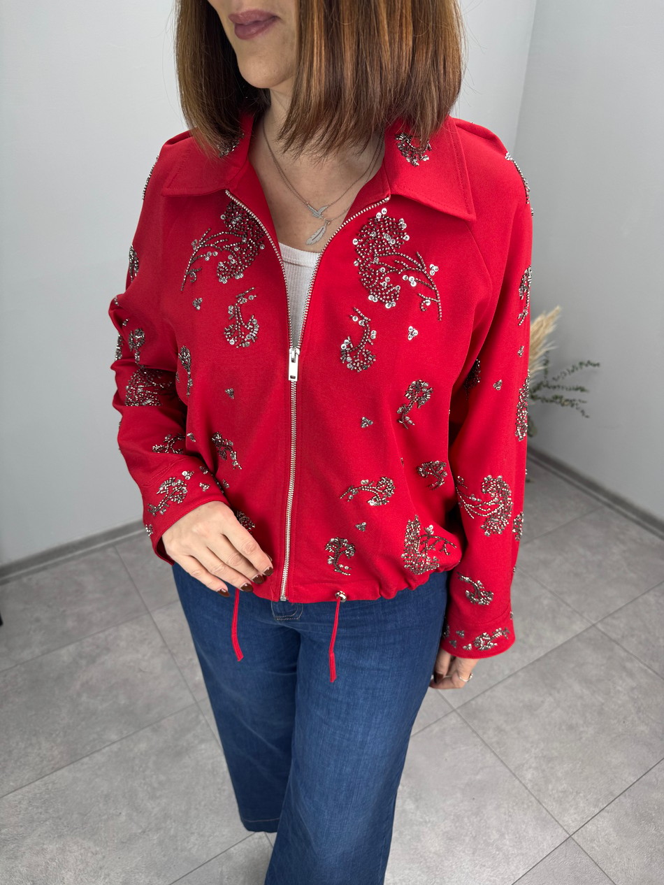 Kum Boncuk İşlemeli Tencel Ceket 4124