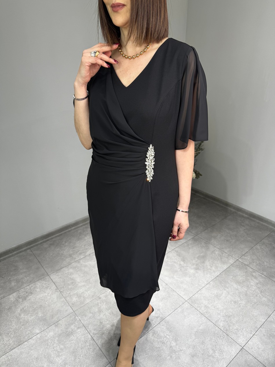 Şifon Detaylı Krep Elbise 3193