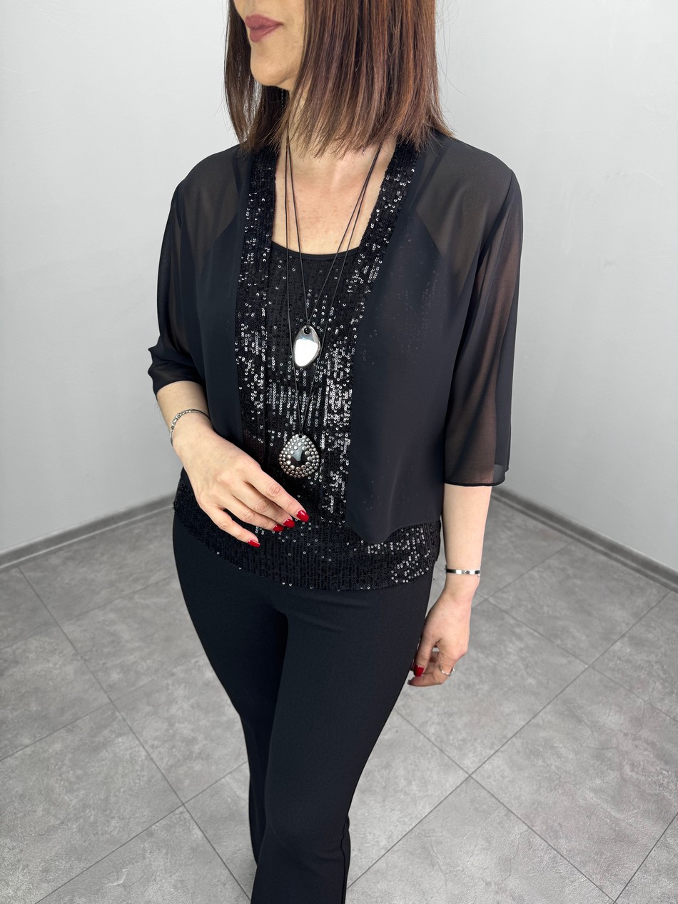 Pul Payetl Detaylı Şifon Ceket 3304